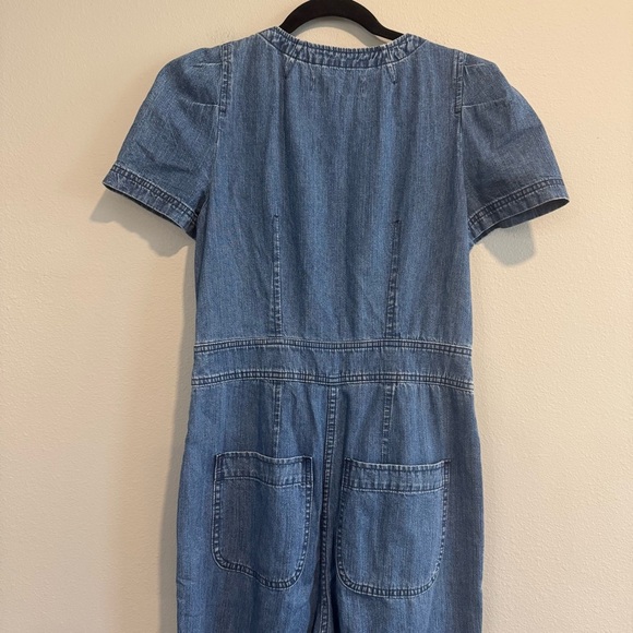 J. Crew Point Sur Patch-Pocket Utility Blue Denim Short Sleeve Jumpsuit Size 4 - Picture 4 of 8